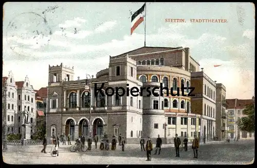 ALTE POSTKARTE STETTIN POMMERN SZCZECIN STADTTHEATER THEATER THEATRE Bicycle Vélo Fahrrad Flag Flagge cpa postcard AK