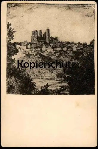 ALTE POSTKARTE LAON 1918 BLICK VOM FRIEDHOF FELDZEICHNUNG KARL LOTZE Zeichnung Feldpost cachet Infanterie Brigade cpa