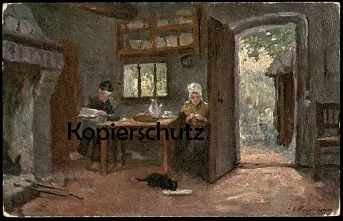 ALTE POSTKARTE OILETTE RAPHAEL TUCK & SONS NR. 1530 BAUERNHAUS FLAMEN Flandern old couple flemish cottage Katze cat chat