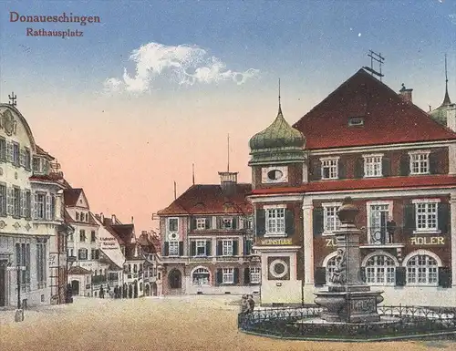 ALTE POSTKARTE DONAUESCHINGEN RATHAUSPLATZ WEINSTUBE ZUM ADLER Brunnen fontaine fountain cpa postcard AK Ansichtskarte