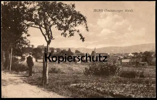 ALTE POSTKARTE IBURG TEUTOBURGER WALD PANORAMA MANN MIT STOCK & HUT SPAZIERGÄNGER hat bowler Bad Ansichtskarte postcard
