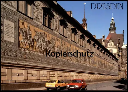 ÄLTERE POSTKARTE DRESDEN FÜRSTENZUG OPEL KADETT Auto Autos Reiterzug von Wilhelm Walther auf Meißner Porzellan postcard
