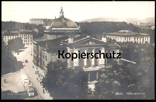 ALTE POSTKARTE OSLO NATIONALTEATRET Norway Norge Theater Théâtre Strassenbahn Tram Tramway cpa postcard AK Ansichtskarte