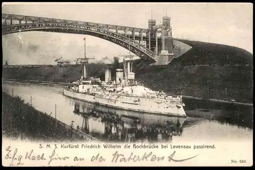 ALTE POSTKARTE LEVENSAU NEUWITTENBEK KIEL S.M.S. FRIEDRICH WILHELM HOCHBRÜCKE Dampfer Schiff steamship steamer vapeur AK