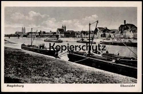 ALTE POSTKARTE MAGDEBURG ELBANSICHT FRACHTSCHIFF ELBE KAI Schiff Schiffe cargo freight ship vrachtschip postcard AK cpa
