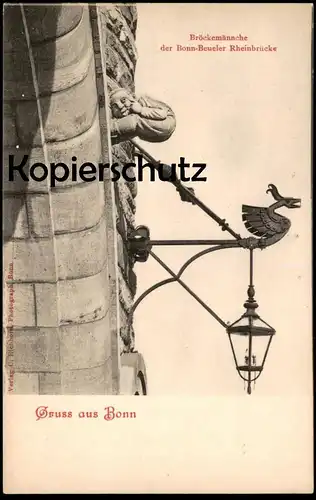 ALTE POSTKARTE GRUSS AUS BONN BRÖCKEMÄNNCHE DER BONN BEUELER RHEINBRÜCKE BRÜCKENMÄNNCHEN Hintern butt Lampion AK cpa