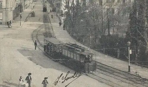 ALTE POSTKARTE KEHL STRASSENBAHN MIT ANZEIGE BAHNHOF Tram Tramway Lampione Lantern Stamp on front postcard Ansichtskarte