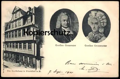 ALTE POSTKARTE FRANKFURT DAS GOETHEHAUS GOETHES GROSSVATER & GROSSMUTTER Dichter Poet Johann Wolfgang von Goethe cpa AK