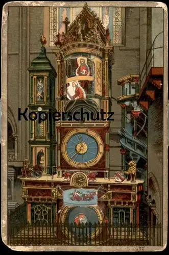 ALTE POSTKARTE STRASBOURG L'HORLOGE ASTORNOMIQUE DE LA CATHERALE Strassburg carte à systeme clock Uhr bear Alsace cpa AK