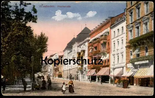 ALTE POSTKARTE WIESBADEN RHEINSTRASSE MUTTER MIT KIND cpa postcard AK Ansichtskarte