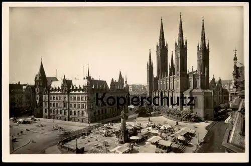 ALTE POSTKARTE WIESBADEN MARKTPLATZ MIT RATHAUS UND MARKTKIRCHE AUFN. ROLF KELLNER KARLSRUHE Market Markt cpa postcard