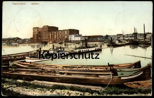 ALTE POSTKARTE MANNHEIM HAFEN 1909 port harbour havre Boot boat Frachtschiff cargo ship bateau vrachtschip cpa postcard