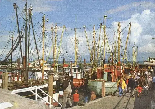 POSTKARTE SYLT LISTER HAFEN LEUCHTTURM HÖRNUM WESTERLAND Fischkutter Schiff fishing boat fisher cutter lighthouse cpa AK