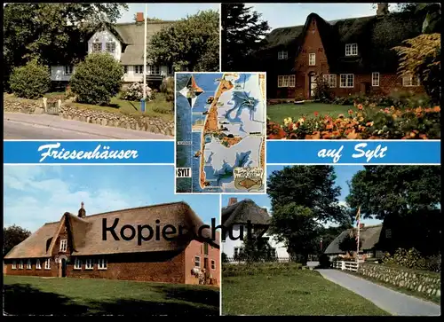 POSTKARTE SYLT FRIESENHÄUSER FRIESENHAUS Bauernhaus Landkarte map carte géographique Nordsee North Sea Mer postcard cpa
