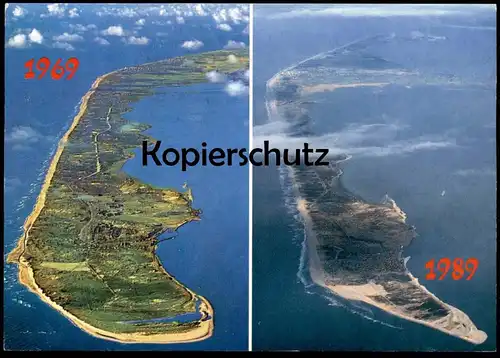 POSTKARTE SYLT VERGLEICH DER INSEL 1969 & 1989 PROBLEM EROSION SÜDSPITZE Nordsee North Sea Mer du nord cpa postcard AK