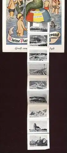ÄLTERE POSTKARTE GRUSS VON SYLT NEPTUN KLEINE PLAUDEREI AM STRAND Fisch Kind enfant child Leporello carte a systeme cpa