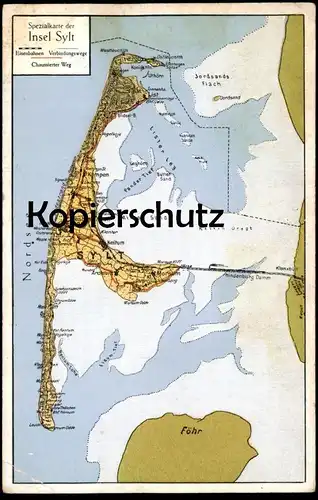 ALTE POSTKARTE SYLT LANDKARTE SPEZIALKARTE Archsum Uthörn List Westerland Rantum Föhr Map Carte géographique postcard AK