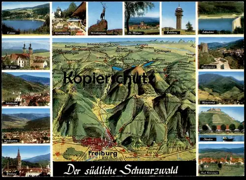 ÄLTERE POSTKARTE SCHWARZWALD LANDKARTE map carte géographique black forest foret-noire Freiburg St. Peter Hirschsprung