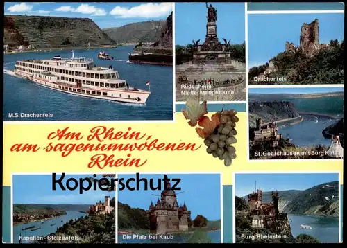 ÄLTERE POSTKARTE RHEIN M.S. DRACHENFELS SCHIFF BURG Rhine Rhin Rijn Kaub Burg Rheinstein St. Goarshausen Rüdesheim ship