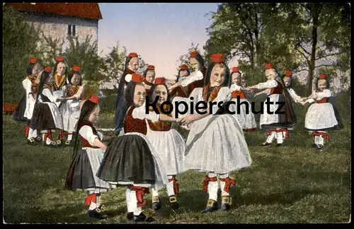 ALTE POSTKARTE HESSISCHE TRACHTEN KINDERREIGEN RINGELREIHEN Traditional Costume Folklorique Tracht Hessen children