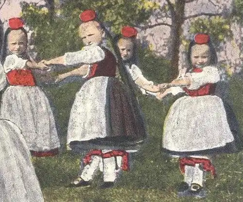 ALTE POSTKARTE HESSISCHE TRACHTEN KINDERREIGEN RINGELREIHEN Traditional Costume Folklorique Tracht Hessen children