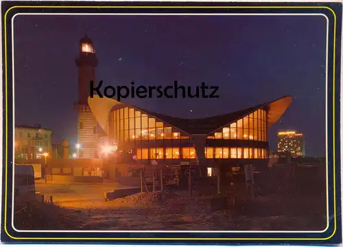 ÄLTERE POSTKARTE ROSTOCK WARNEMÜNDE TEEPOTT & LEUCHTTURM Hotel Neptun bei Nacht in the night nuit lighthouse phare