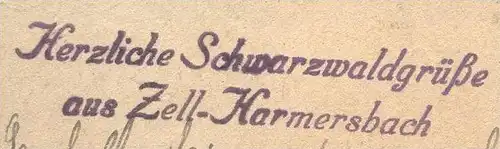 ALTE POSTKARTE SCHWARZWALDHAUS GRÜSSE AUS ZELL AM HARMERSBACH 1945 BAUERNHAUS IM SCHWARZWALD BLACK FOREST postcard
