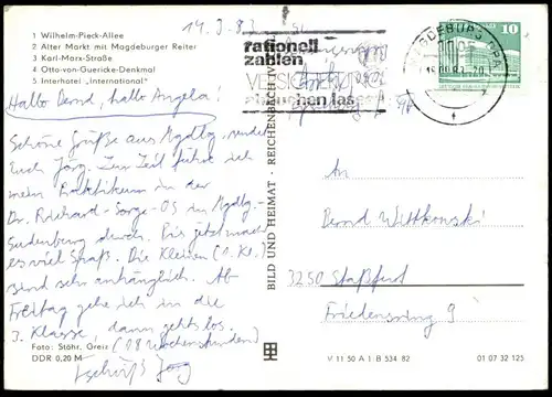 ÄLTERE POSTKARTE MAGDEBURG ABBA WERBUNG THEATER DES FRIEDENS Denkmal Interhotel International Restaurant Moskwa Café AK