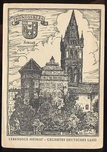ALTE POSTKARTE KÖNIGSBERG LEBENDIGE HEIMAT Kaliningrad Krolewiec OSTPREUSSEN sign. Wascher Künstler Schloss postcard cpa