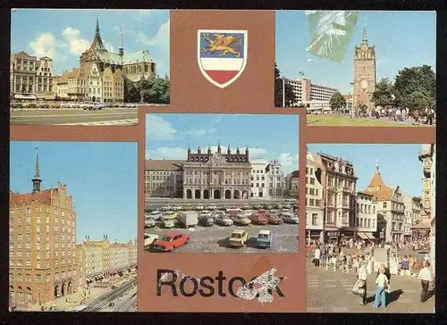 POSTKARTE ROSTOCK ERNST THÄLMANN-PLATZ KRÖPELINER STRASSE  Trabant Trabbi Wartburg car Auto cpa postcard Ansichtskarte