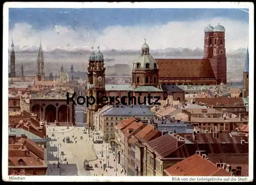 ALTE KÜNSTLER POSTKARTE MÜNCHEN BLICK VON DER LUDWIGSKIRCHE AUF DIE STADT 1950 cpa postcard AK Ansichtskarte