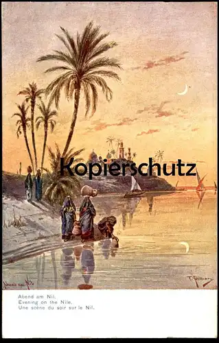 ALTE POSTKARTE FRIEDRICH PERLBERG ABEND AM NIL Evening on the Nile Scène du soir sur le Nil Ägypten Egypt Mond moon lune