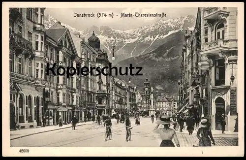 ALTE POSTKARTE INNSBRUCK MARIA THERESIENSTRASSE GESCHÄFT FERD. TSCHONER HÜTE HUT hat Radfahrer Ansichtskarte postcard