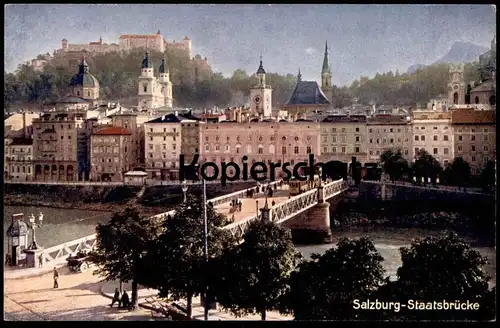ALTE KÜNSTLER POSTKARTE SALZBURG AUSTRIA STAATSBRÜCKE MIT STRASSENBAHN Tram Tramway Straßenbahn Huttegger Ansichtskarte
