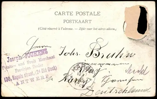 ALTE POSTKARTE ANVERS LA GRAND PLACE ANTWERPEN STEMPEL JOSEPH JOUKENS POTATOES AND FRUIT MERCHAND 2d OLD DOCK cpa AK