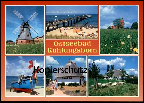 POSTKARTE KÜHLUNGSBORN WINBMÜHLE FISCHERBOOT Strand Boot Mühle Windmuehle Molen Mill Windmill Moulin Ostsee postcard cpa