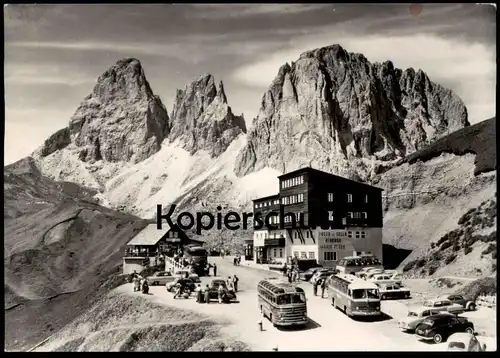 ALTE POSTKARTE PASSO SELLA ALB. MARIA FLORA GRUPPO DEL SASSOLUNGO old bus car cars Auto Autos Vespa voiture Opel cpa AK
