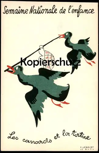 ÄLTERE POSTKARTE SEMAINE NATIONALE DE L'ENFANCE - LES CANARDS ET LA TORTUE Turtle Schildkröte Canard fairy tale fable AK