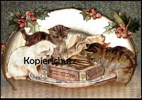 ÄLTERE POSTKARTE KATZEN SILBER KATZE CAT CATS CHAT EXCELSIOR Silver plated Repro Reproduction von 1900 cpa postcard AK
