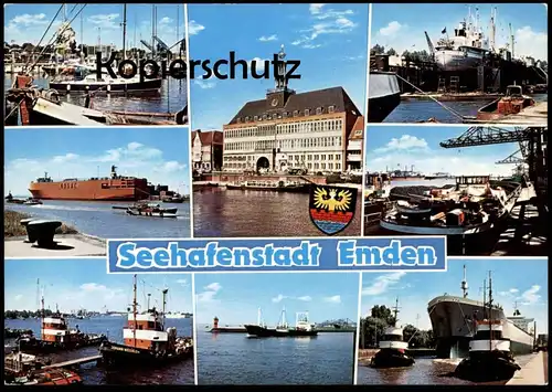 ÄLTERE POSTKARTE EMDEN SEEHAFENSTADT HAFEN SCHIFF SCHLEPPER Wappen Schiffen ship ships bateau Ansichtskarte cpa postcard