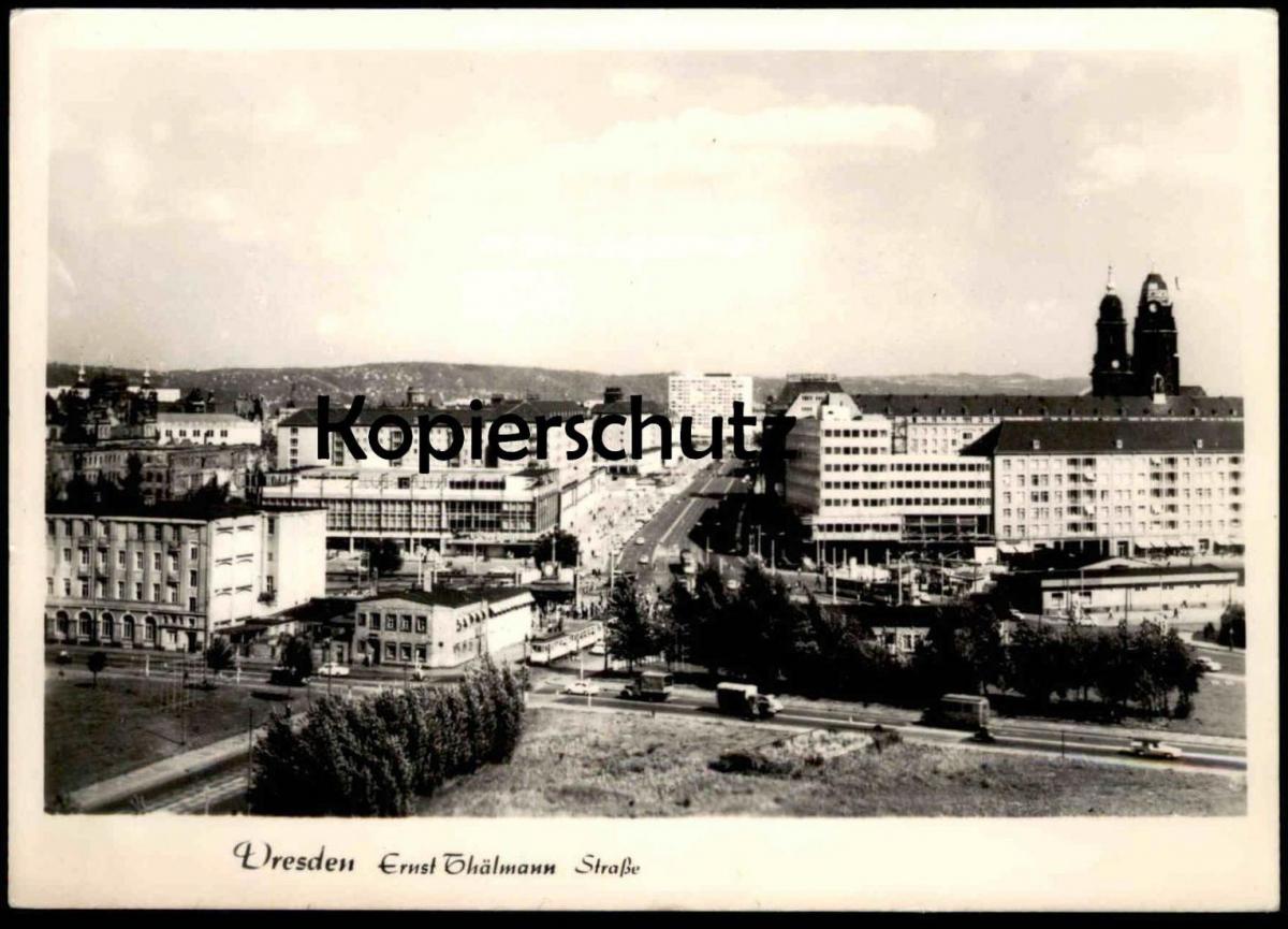 ÄLTERE POSTKARTE DRESDEN ERNST-THÄLMANN-STRASSE PANORAMA Straßenbahn ...
