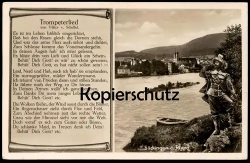 ÄLTERE POSTKARTE BAD SÄCKINGEN TROMPETERLIED BEHÜT DICH GOTT Lied Chanson Song Trompete Trumpet Trompette cpa postcard