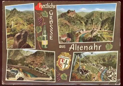 POSTKARTE HERZLICHE GRÜSSE AUS ALTENAHR Wappen Wein Sessellift Seilbahn vin wine chairlift télésiège cpa postcard AK