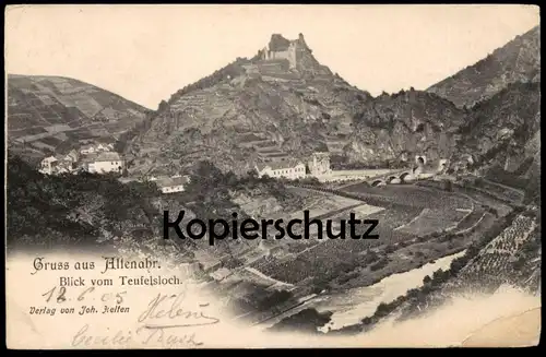 ALTE POSTKARTE GRUSS AUS ALTENAHR BLICK VOM TEUFELSLOCH 1905 Eisenbahn Railway chemin de fer Tunnel cpa postcard
