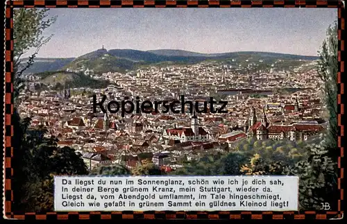 ALTE KÜNSTLER POSTKARTE STUTTGART GESAMTANSICHT TOTAL PANORAMA GEDICHT Poem Poème sign. HB cpa postcard AK Ansichtskarte