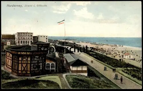ALTE POSTKARTE NORDERNEY STRAND UND GIFTBUDE VERLAG OTTMAR ZIEHER Flagge Fahne Flag Drapeau cpa postcard Ansichtskarte