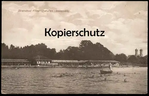 ALTE POSTKARTE STRANDBAD FRIEDRICHSHAFEN BODENSEE SCHWIMMER piscine bath public bathing beach swimming pool swimmer