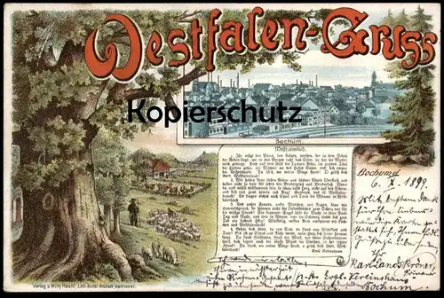 ALTE LITHO POSTKARTE WESTFALEN-GRUSS BOCHUM 1899 Westfalengruss Westfalenlied Lied Emil Rittershaus chanson cpa postcard