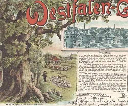 ALTE LITHO POSTKARTE WESTFALEN-GRUSS BOCHUM 1899 Westfalengruss Westfalenlied Lied Emil Rittershaus chanson cpa postcard
