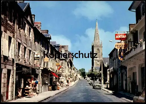 ÄLTERE POSTKARTE BRÉHAL LE CENTRE PEUGEOT SCHILD Rue principal Enseignes Reklame Blechschild tin-plate sign cpa